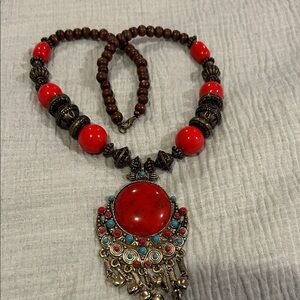 Bohemian Red Beaded Necklace